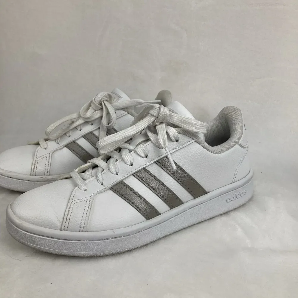 Adidas Sneakers Women’s Size 6 Grand Court White Metallic Silver Stripe Tennis